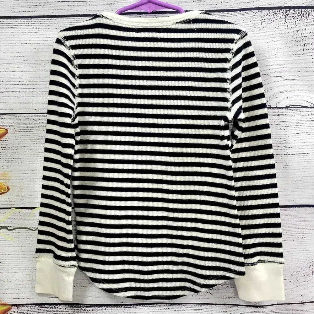 Old Navy Girl's Long Sleeve Black White Stripe‎ Thermal Waffle T-Shirt Size 8